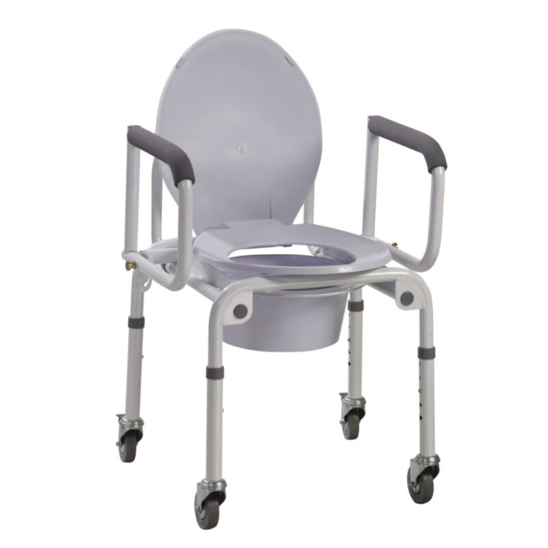 Drive Steel Drop Arm Commode with Wheels & Padded Arms