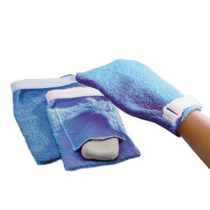 Terry Cloth Antimicrobial Wash Mitts - Plain, Blue, Large